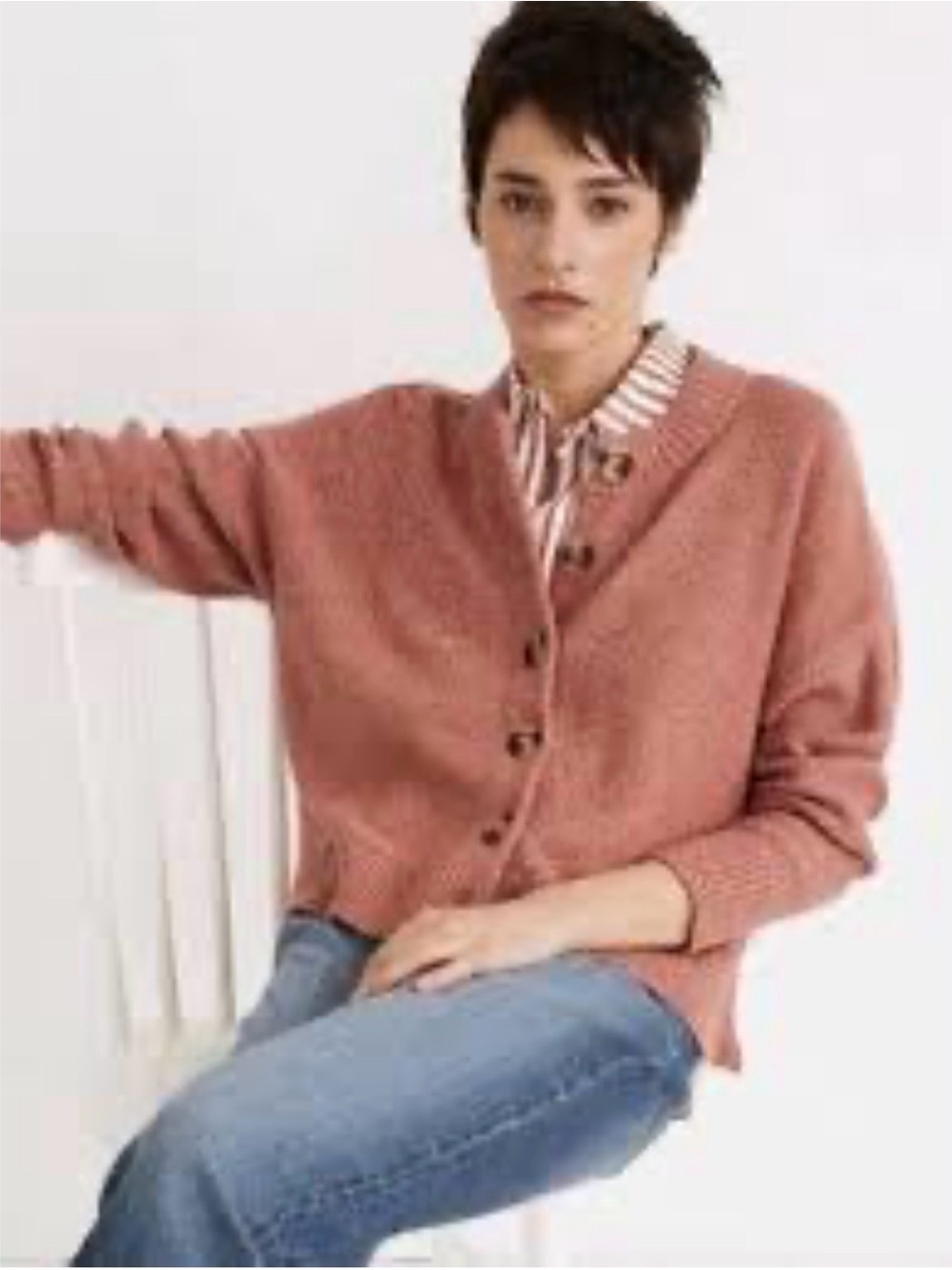 Madewell Cropped Button-Front Birchmoor Cardigan Sweater Marled Dusty Rose Sz S